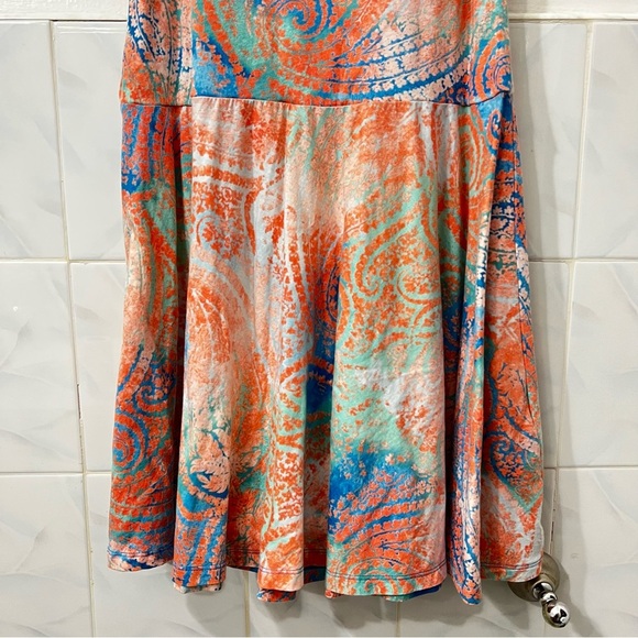 LRL S Coral Pink Blue Paisley Lace Up Tie Dye Drop Waist Ruffle Boho Y2K Dress - Picture 3 of 8